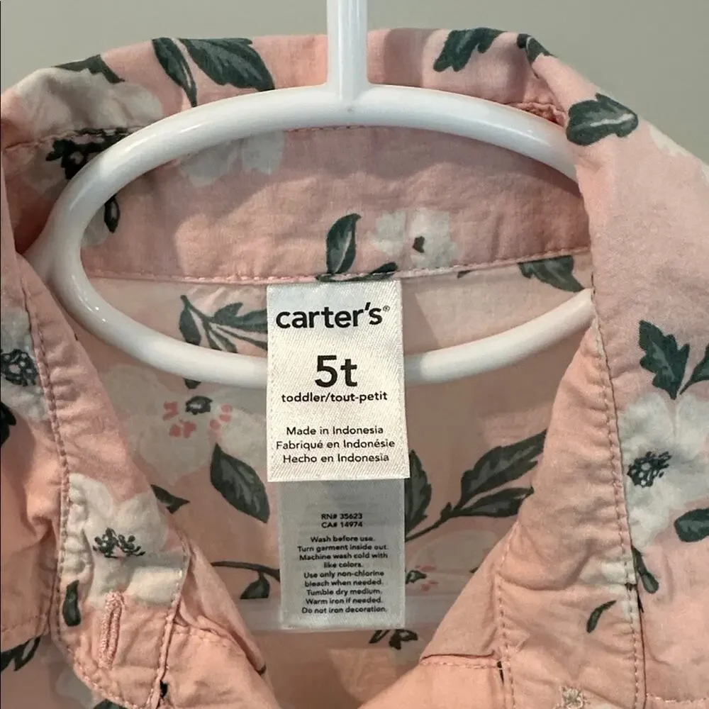 Carter’s 5T‎ Pink Floral Long Sleeve Collared Cotton Dress
